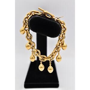 Anne Klein Vintage Charm Bracelet Gold Toggle Teardrop Dangles AK Signed BinO